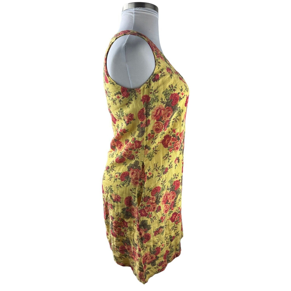 FLAX 100% Linen Shift Dress Floral Yellow Sleeveless Women's Size P Petite - Picture 6 of 12